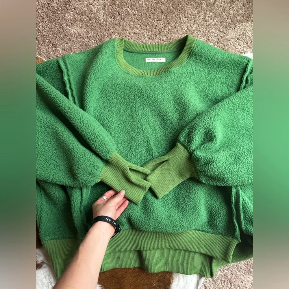 Free People We The Free Cozy Camden Green Crew Neck Sweater - Picture 5 of 6